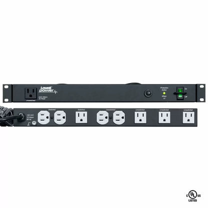 Lowell Rackmount Power Distribution Unit 1U AC Power Strip | 9 Outlets | 15A | Surge Suppression, Guarded Switch
