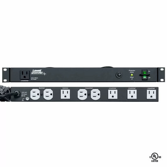 Lowell Rackmount Power Distribution Unit 1U AC Power Strip | 9 Outlets | 15A | Surge Suppression, Guarded Switch