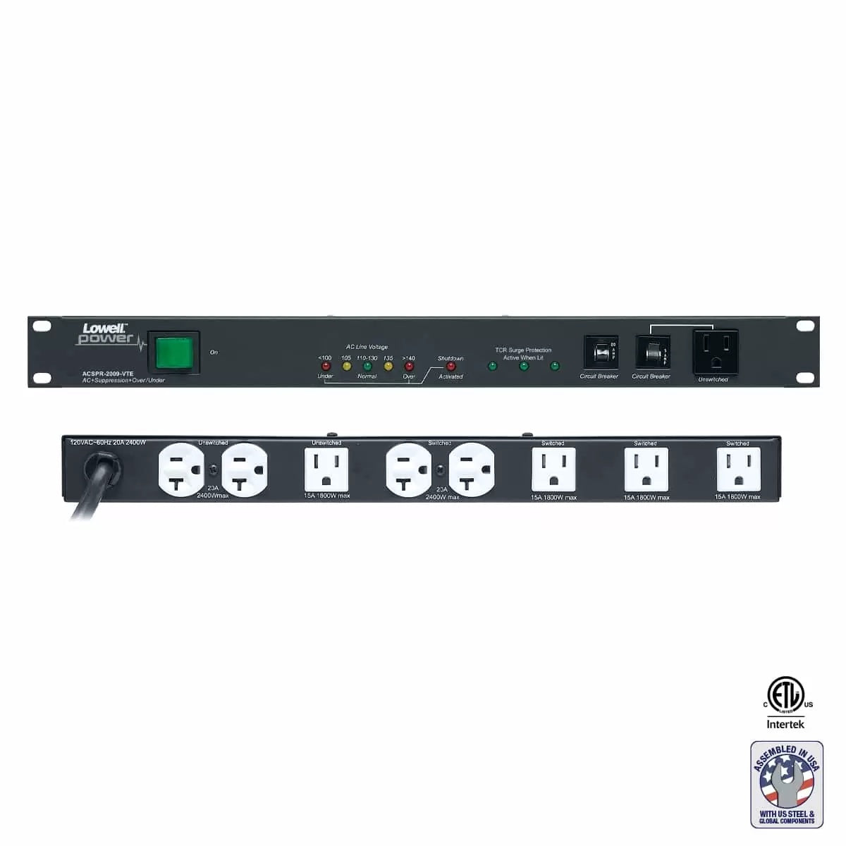 Lowell ACSPR-2009-VTE 9-Outlet Rack PDU With Surge Suppression