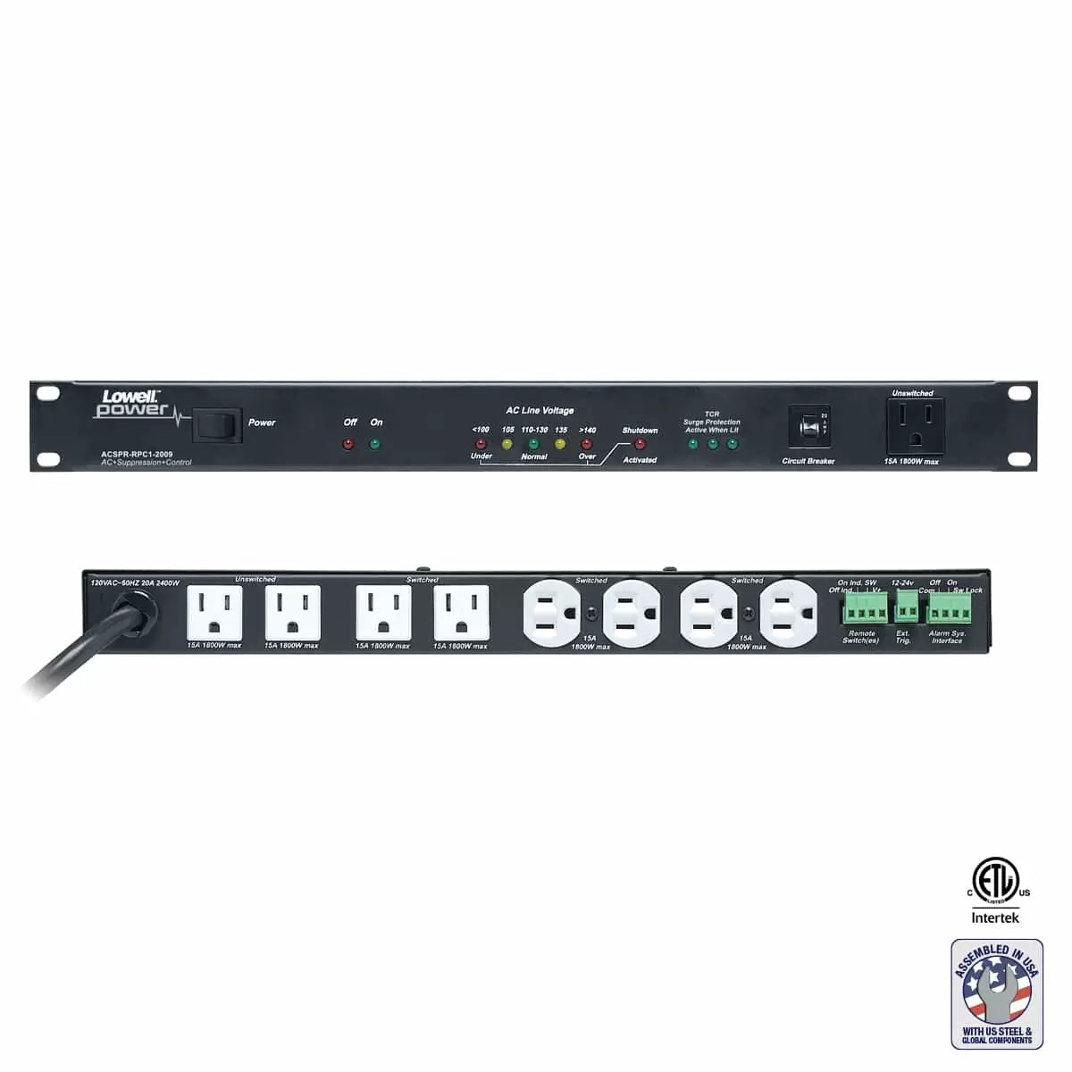 Lowell ACSPR-RPC1-2009 19" 1U PDU With Surge Protection and Remote Control