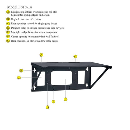 Lowell FS Series Hinged Wall Shelf Steel Flat-Pack Mount | 14"D