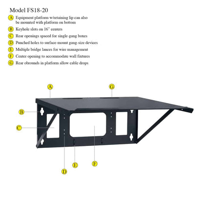Lowell FS Series Hinged Wall Shelf Steel Flat-Pack Mount | 20"D