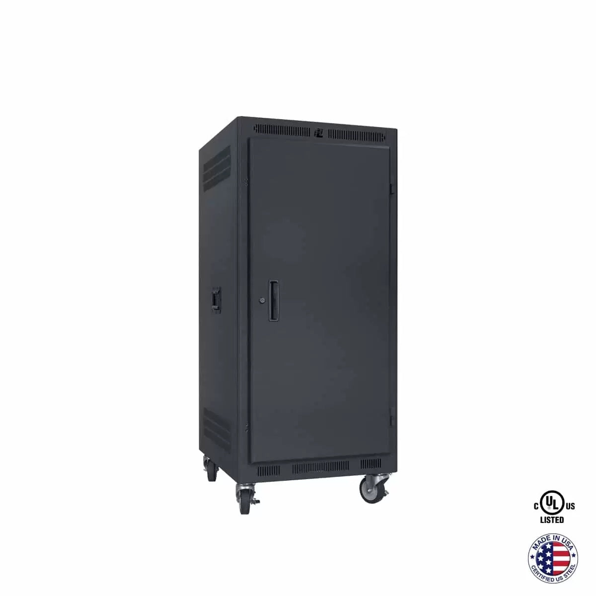 Lowell LPR Series Portable AV Rack Welded Steel Mobile Rack | 24U x 27"D | Solid Door