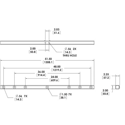 PM-DA-48 PoleStar 48in dual adapter dimensional drawing showing 51.50in overall length, 48.00in hole spacing and seven 0.56in mounting holes, Adaptive Technologies