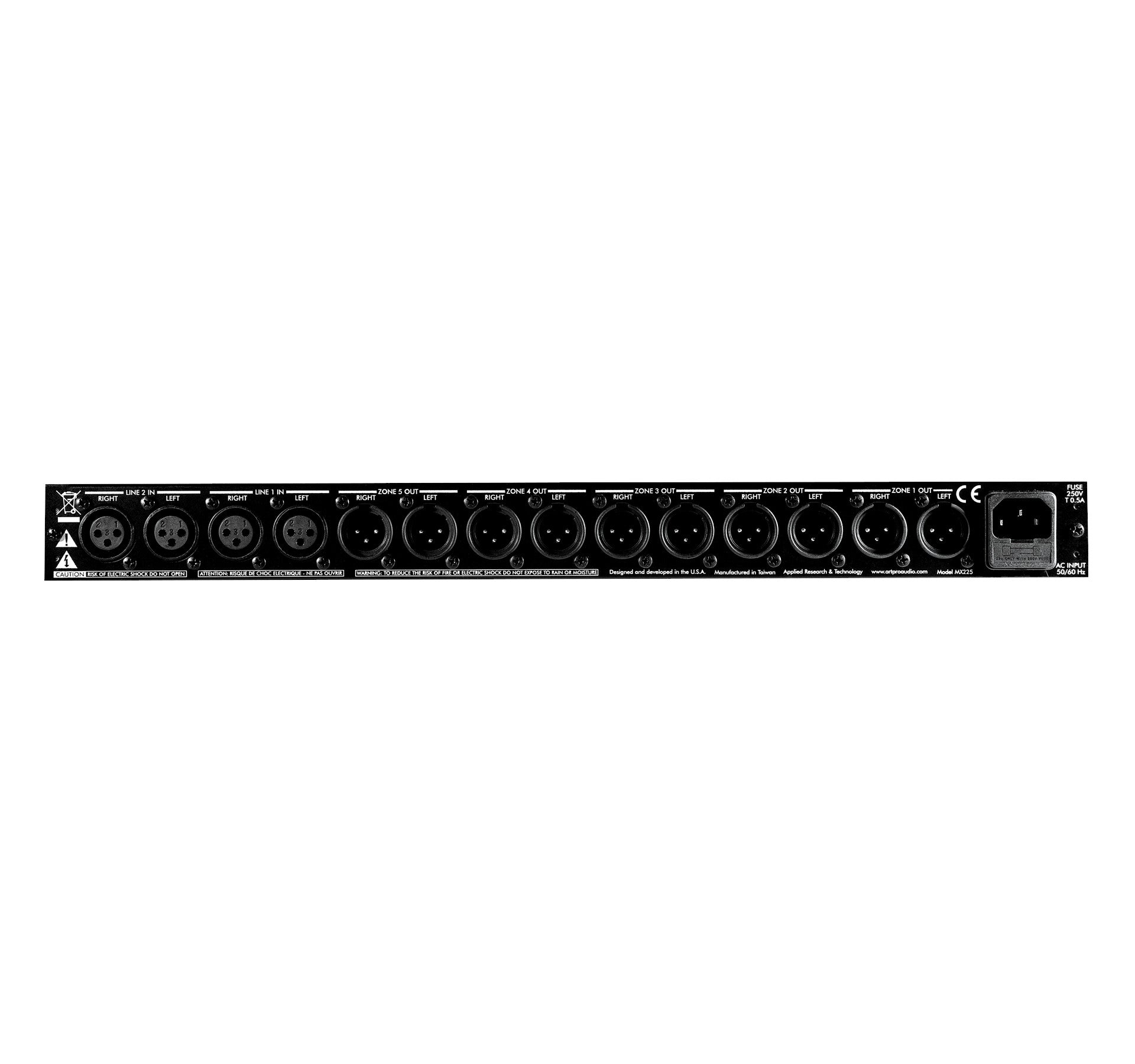ART MX225 Stereo Dual Source Five Zone Distribution Mixer back