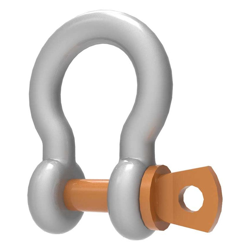 SK-625-S 5/8in galvanized screw pin anchor shackle angled front view with orange screw pin and flat slotted head, Adaptive Technologies