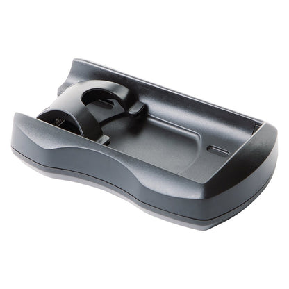 12256 FlexLight freestanding magnetic base top-angled view showing recessed clip seat and curved black housing, K&M