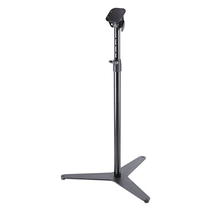 12330 Orchestra Conductor Stand Base front view showing black tripod base, telescopic column with clamp knob and top mounting plate, K&M