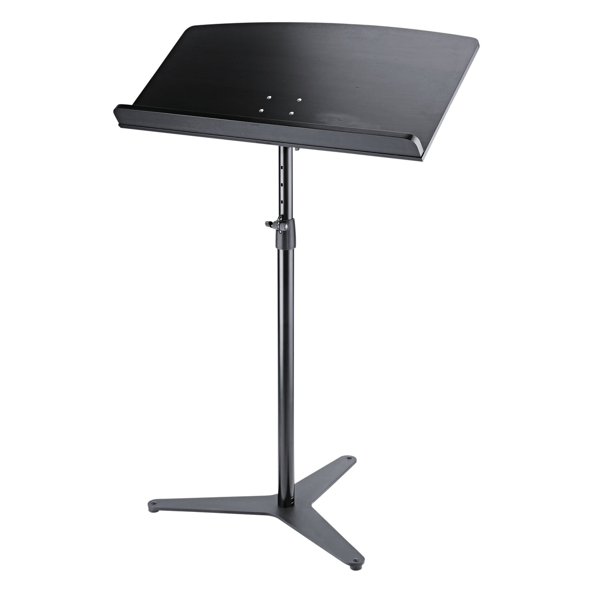 12333 conductor desk full view on flat three-leg base with height-adjustment clamp and black desk top, K&M