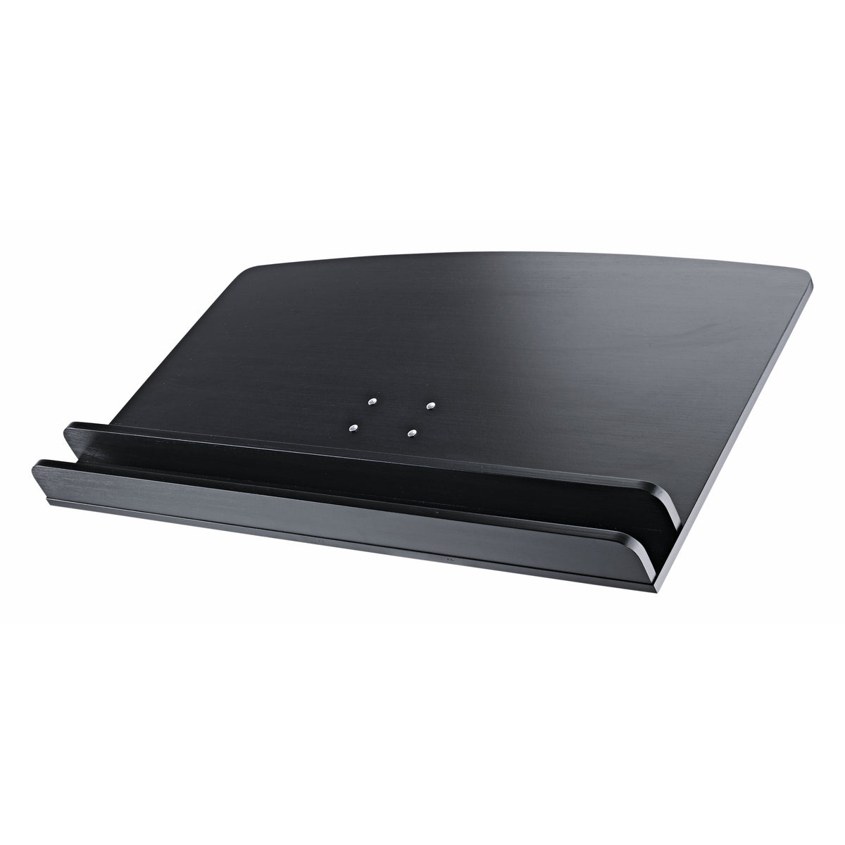 12335 conductor stand desk plate angled front view showing black wooden surface, double lip ledge and four mounting rivets, K&M