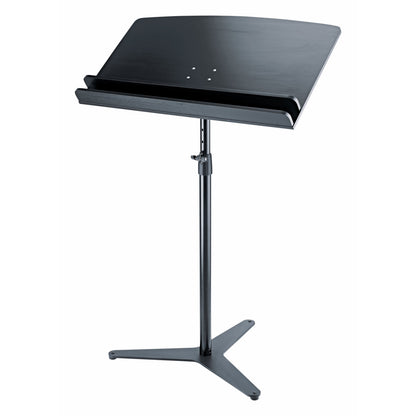 12335 conductor stand desk on three-arm flat steel base, full view with height-adjustable tube and clamp knob, K&M