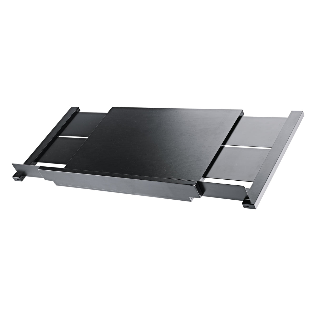 12338 conductor stand desk plate shown with side extensions pulled out to full width, front angled view, K&M