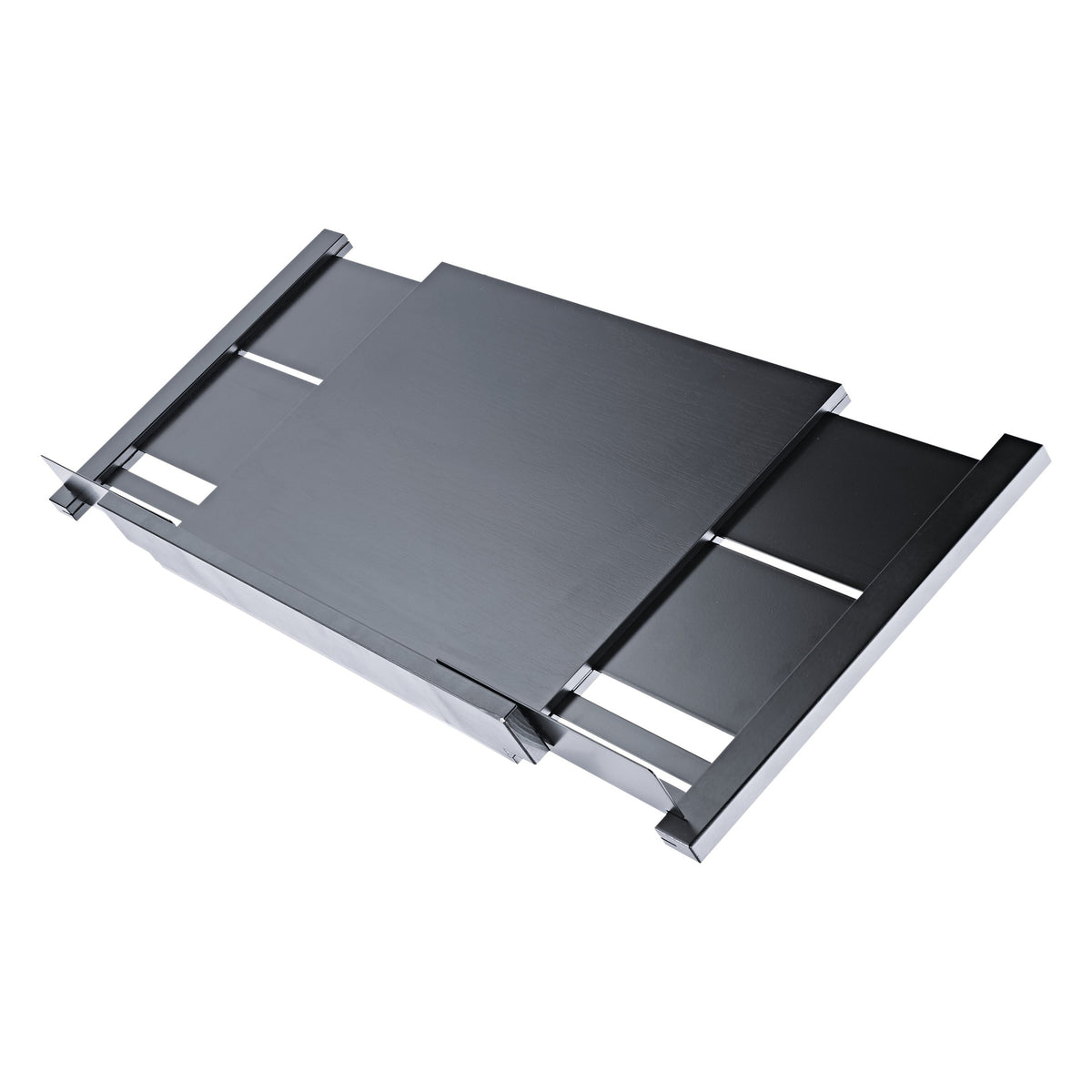 12338 conductor desk plate from above and underside showing sliding side extensions and slotted panels, K&M