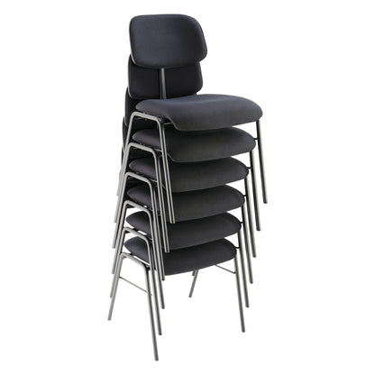 13420 musician's chair stacked in a tall column of six showing the stackable steel frame and nested upholstered seats, K&M