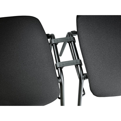 13495 chair connector set in use joining two black upholstered orchestra chairs by their rear tubular frame legs, K&M