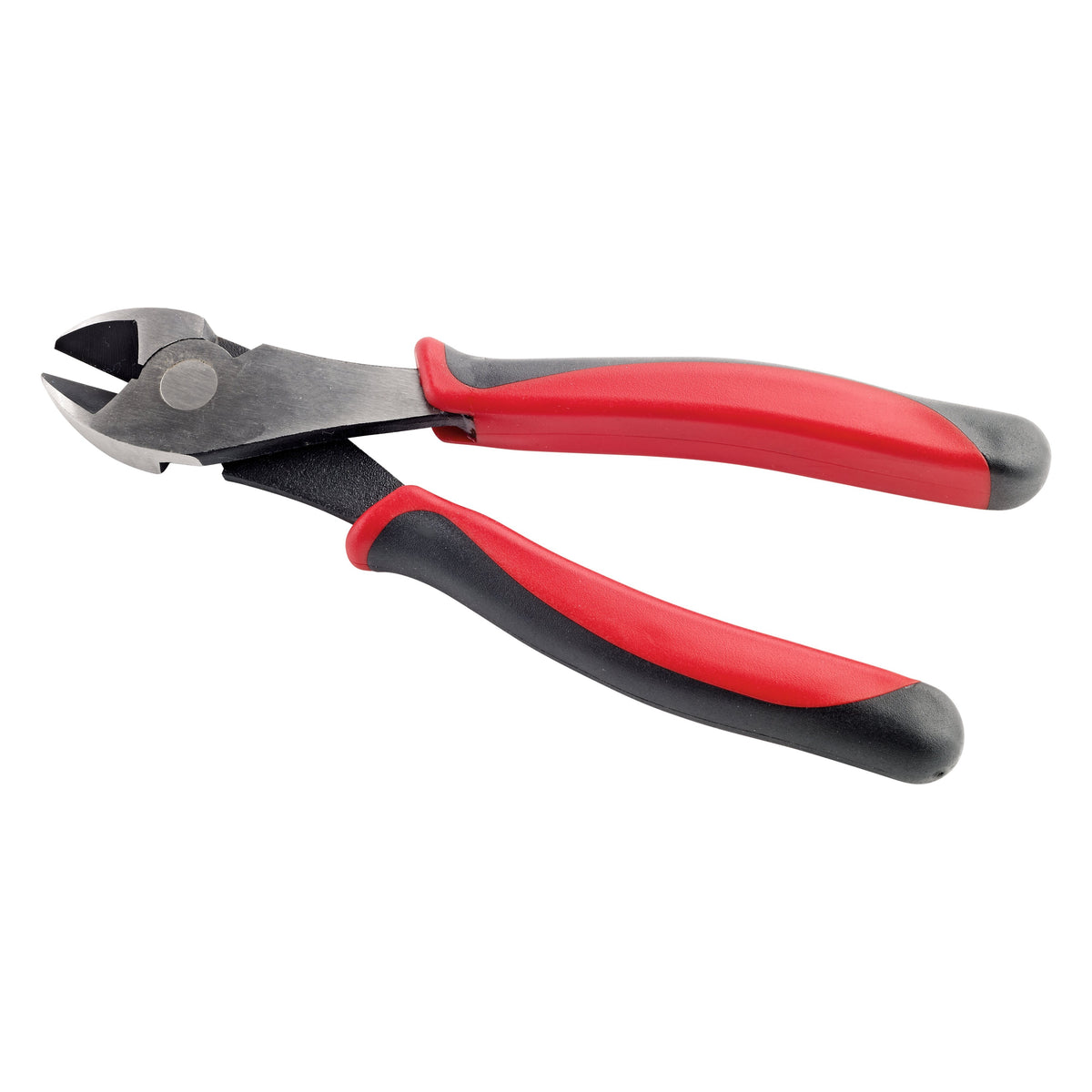 14590 string cutter angled view showing diagonal cutting jaws and pivot with red and black soft-grip handles, K&M