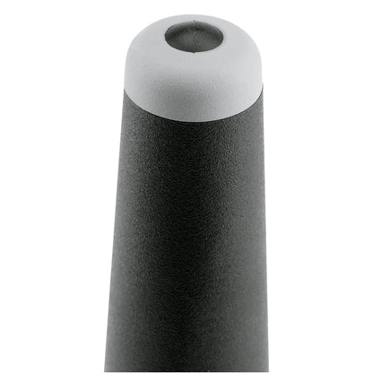 15214 trumpet peg top detail showing grey rubber tip with center hole on textured black tapered body, K&M