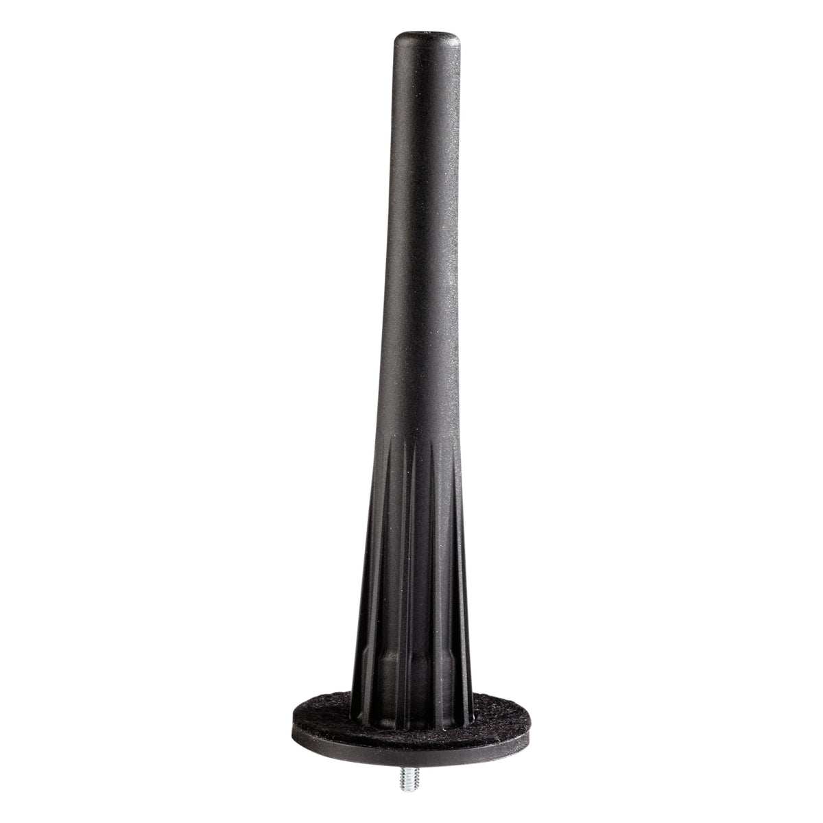 17731.017.55 English horn peg front view showing tapered black shaft, ribbed base, felt-lined disc and threaded stud, K&M
