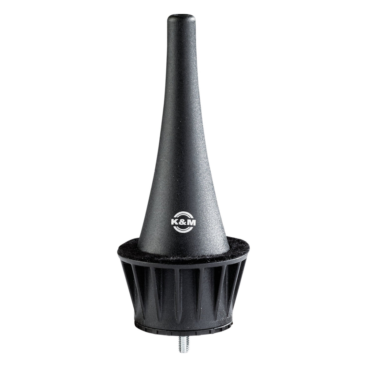 17741.017.55 clarinet peg front view showing black tapered peg with felt-lined collar, ribbed base and threaded stud underneath, K&M