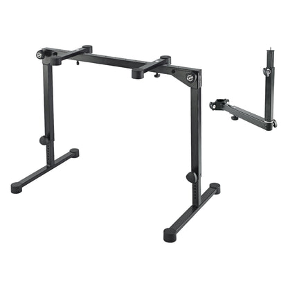 18807 universal holder shown beside a black adjustable keyboard stand it can attach to, K&M