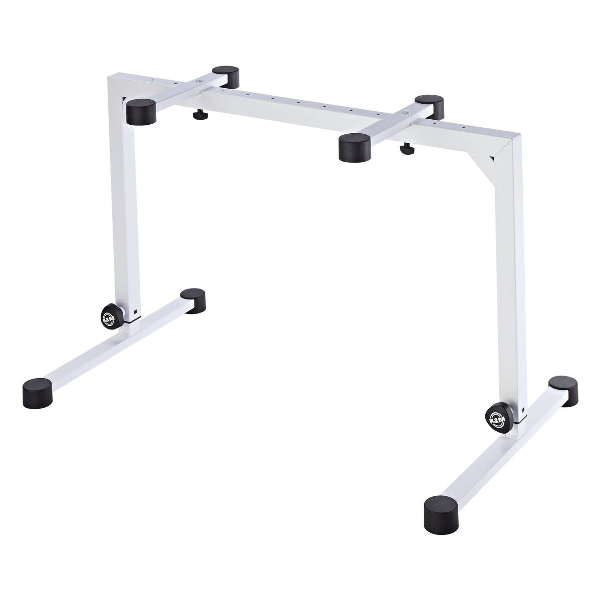 18810 Omega table stand at lowest height setting with legs fully retracted and rubber-capped support arms, K&M