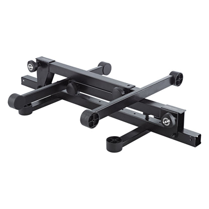 18820 Omega Pro keyboard stand folded flat for transport with legs and crossbars collapsed and K&M locking knobs visible, K&M
