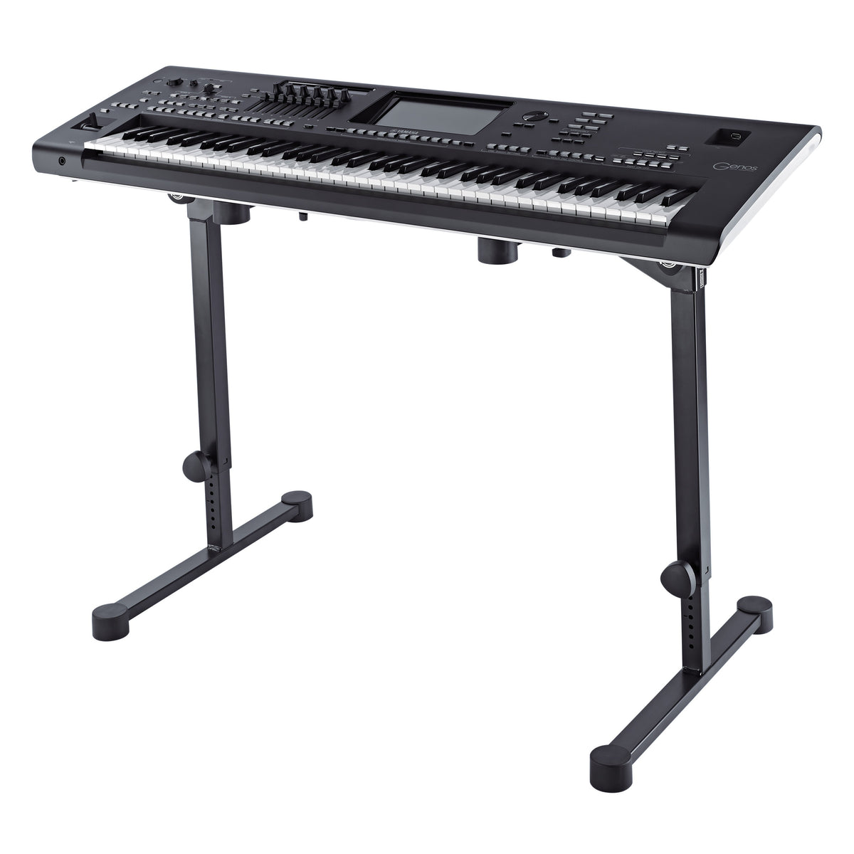 18820 Omega Pro keyboard stand in use supporting a Yamaha Genos arranger keyboard on the table-style frame, K&M