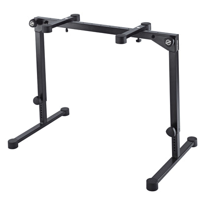 18820 Omega Pro table-style keyboard stand front view in black with adjustable legs and cross-support arms, K&M