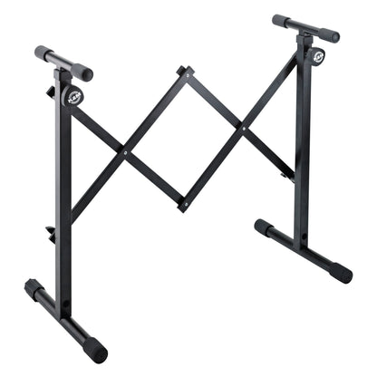 18826 equipment stand at lowest height setting with scissor brace extended and rubber-capped feet, K&M