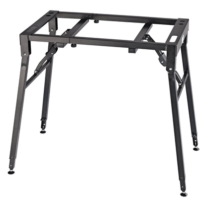 18950 table-style keyboard stand front three-quarter view with open black tubular frame and four adjustable legs with rubber feet, K&M