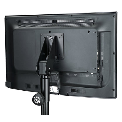19615 VESA MIS-D 75/100 adapter plate in use, mounted on the rear of a flat-screen monitor on a K&M stand, K&M