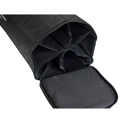21427 6-stand carrying case open end showing six divided internal compartments and padded zippered end flap, K&M