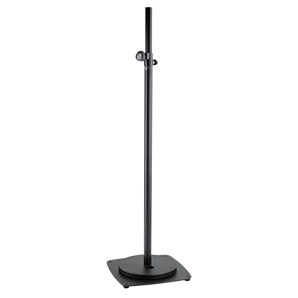 26709 weight plate installed on full speaker stand with telescoping tube and clamp knob, K&M