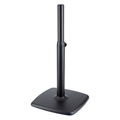 26791 monitor stand full front view with black telescoping steel tube and square cast iron base, K&M