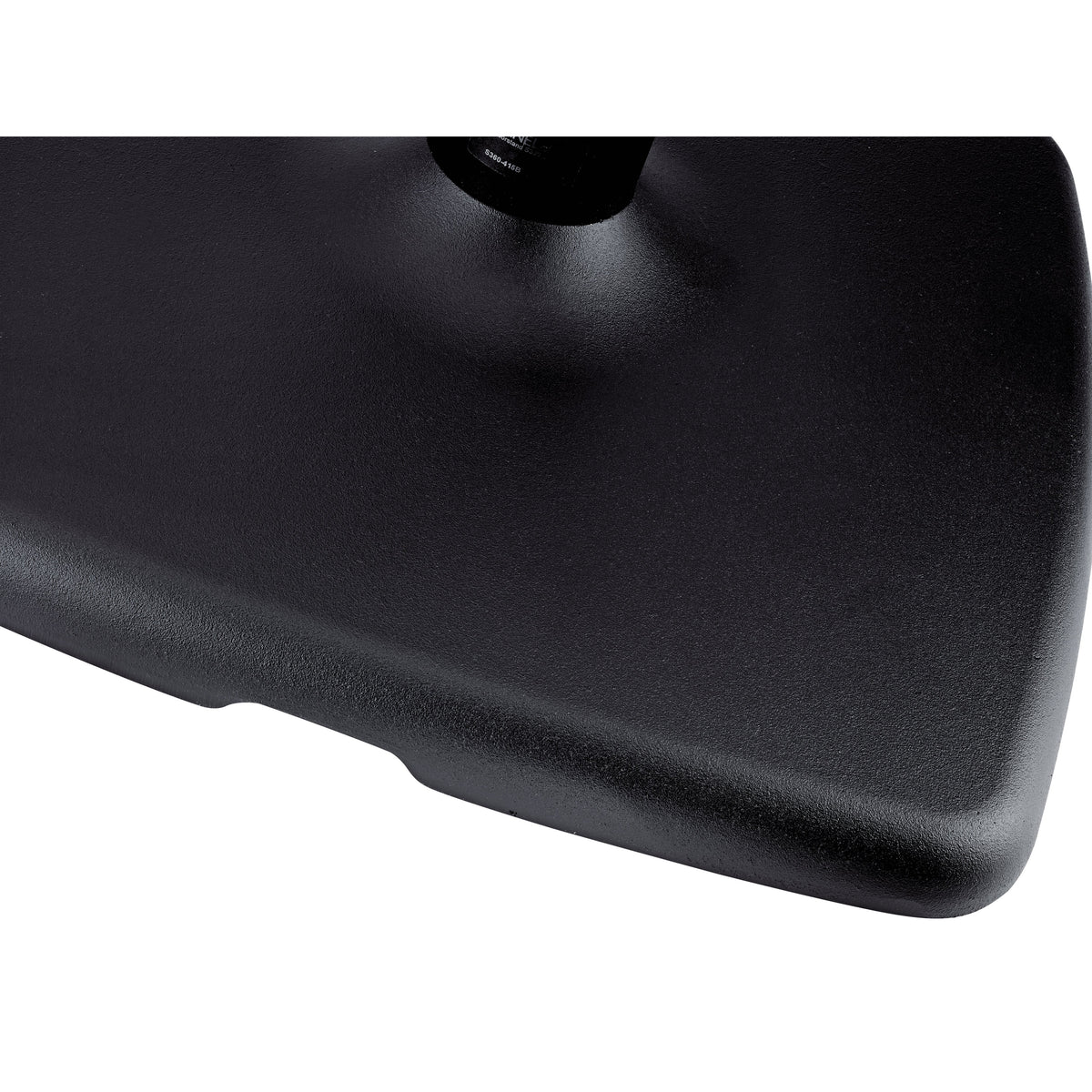 26791 monitor stand base close-up showing textured structured black finish on cast iron base and tube entry, K&M