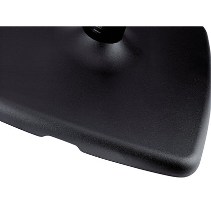 26791 monitor stand base close-up showing textured structured black finish on cast iron base and tube entry, K&M