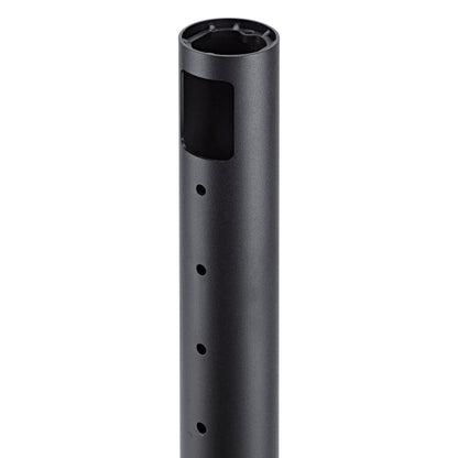26791 monitor stand upper tube close-up showing cable cutout slot and row of drilled holes, K&M