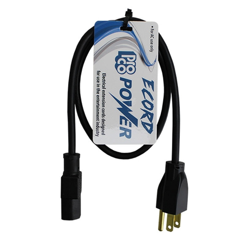 ProCo Sound E183-2IEC 18GA Power Extension Cord Male Edison to IEC