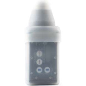 Plug-on transmitter silicone cover front view with body sleeve and top sleeve fitted over the XLR connector, control buttons visible through clear silicone, Lectrosonics