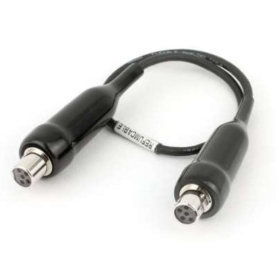 REFUMCABLE interface cable overall view with black overmolded strain relief and two silver 4-pin female mini connectors, Lectrosonics