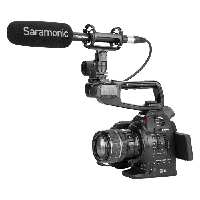 Saramonic SoundBird V1 Professional Supercardioid Shotgun Microphone camera mounted