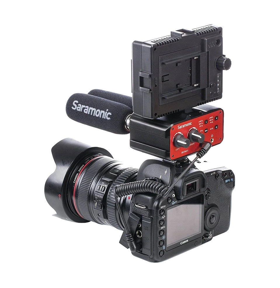 Saramonic SR-PAX1 2-Channel On-Camera Audio Mixer on camera