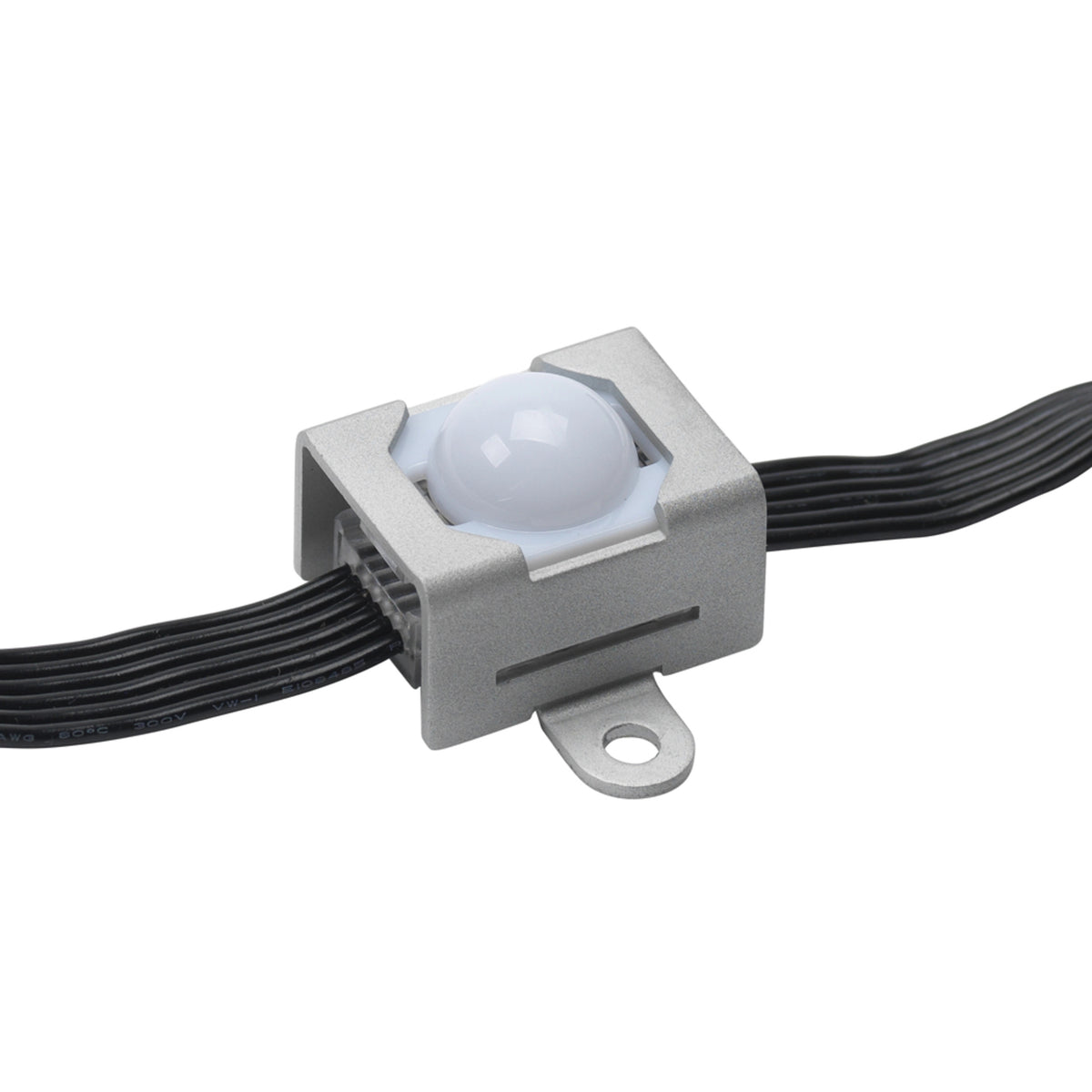 VC-Dot 1 diffuser dome fitted to LED pixel in aluminum mounting bracket with flat ribbon cable, Martin Lighting