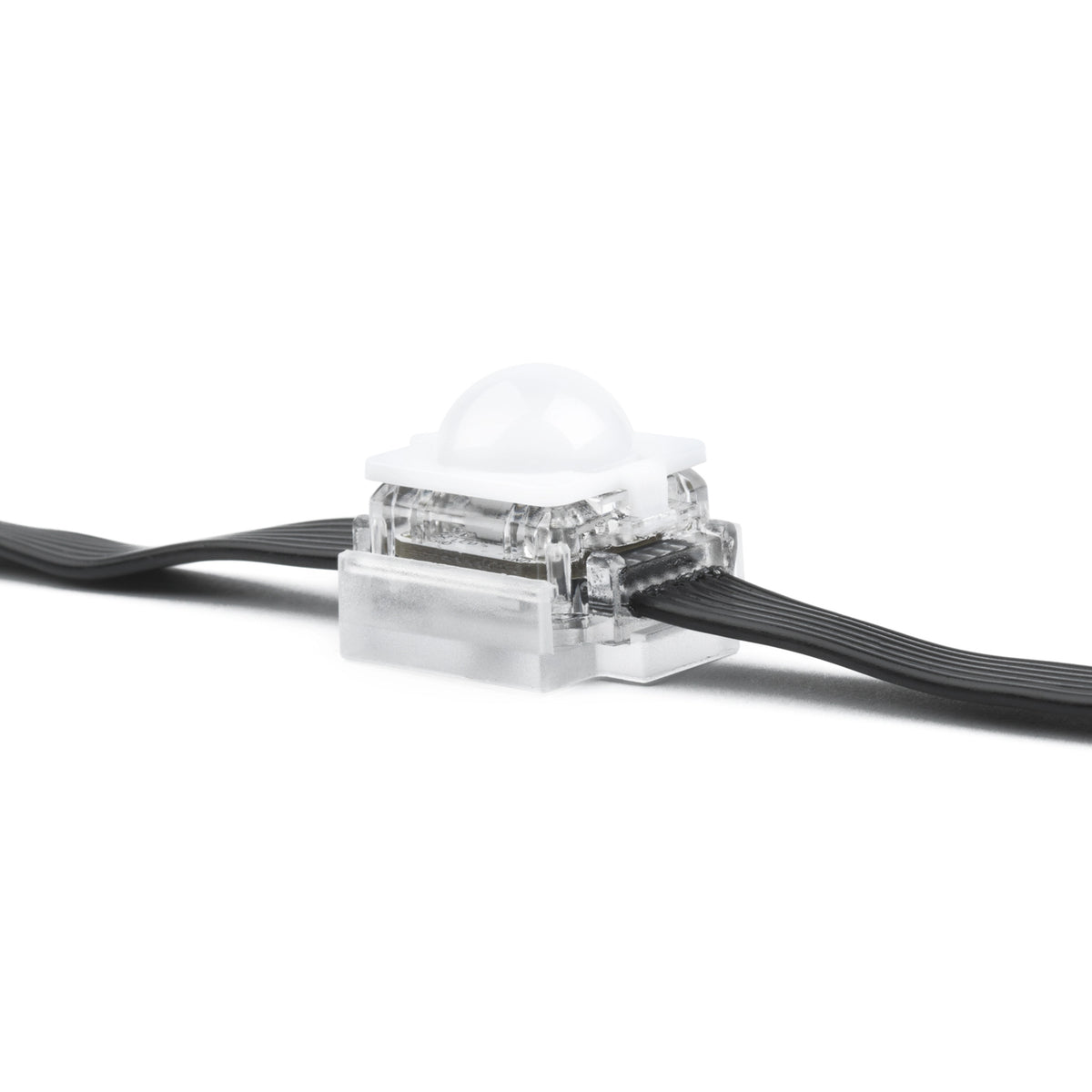 VC-Dot 1 replacement diffuser dome installed on clear pixel housing with mounting clip, side view, Martin Lighting