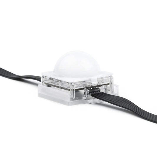 VC-Dot 9 diffuser dome installed on clear clip-mounted pixel module, side angle showing frosted polycarbonate cap, Martin Lighting