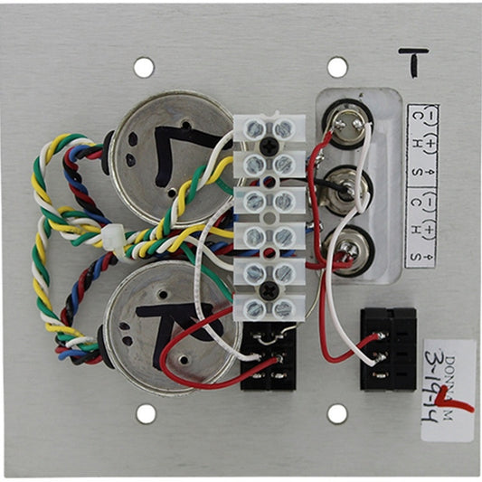 ProCo Sound iPlate rear view showing internal transformers, screw terminal block and color-coded wiring