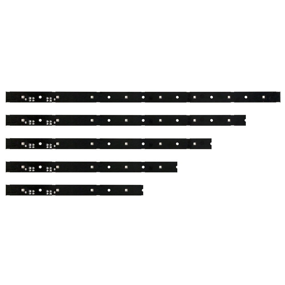 VC-Strip 60 five strips cut to graduated lengths, showing customizable pixel counts from a single connector end, Martin Lighting