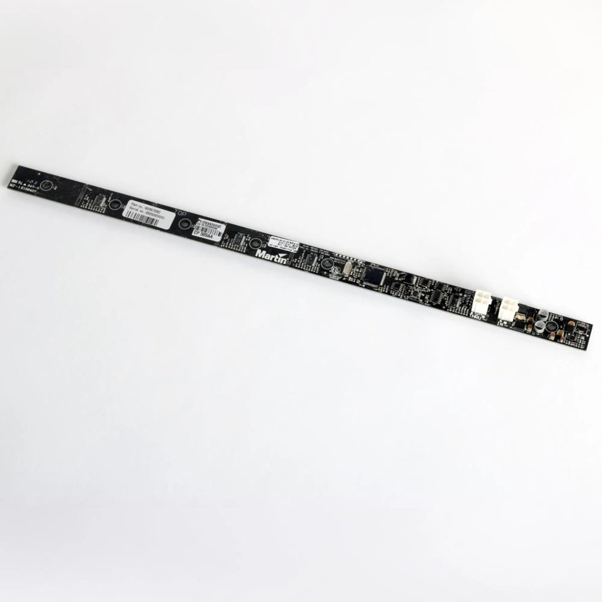 VC-Strip 25 rear view of PCB with driver circuitry, part and serial number labels, and white data/power connectors, Martin Lighting