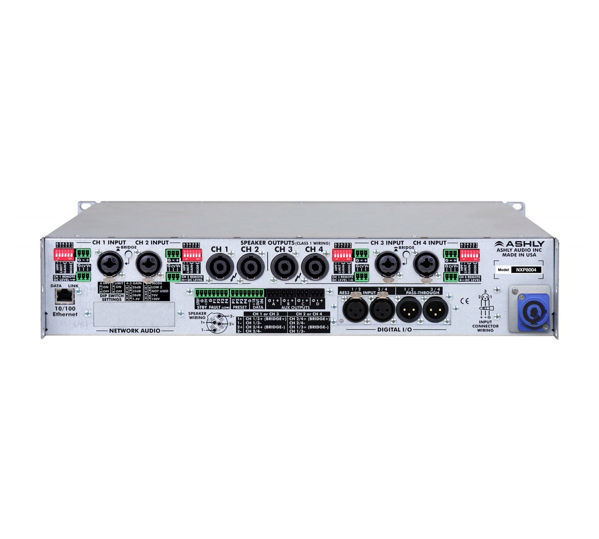 Ashly nXp8004d nXp Multi-Mode 4 x 800 Watt Power Amplifier with Dante back