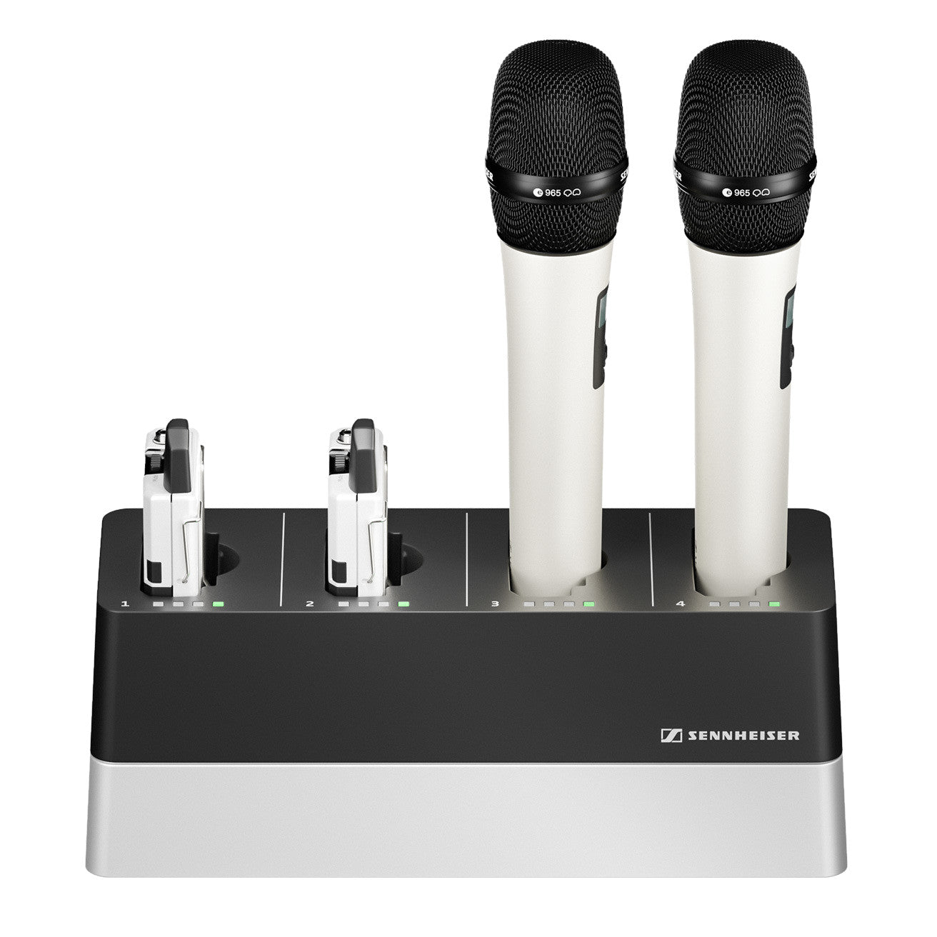 Sennheiser CHG 4N US 4-Bay Network-Enabled Charger with components front